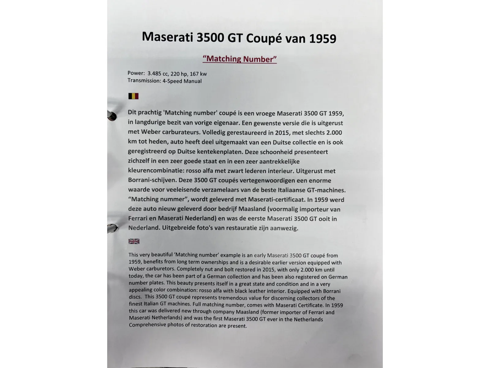 Maserati 3500 GT Touring Superleggera Matching and NEW make offer - Photo 1